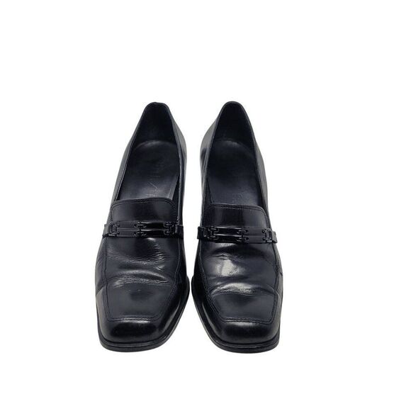 Unisa Black Leather High Heel Loafers Sz 38 Square Toe Brazil Womens Shoes - Picture 4 of 11